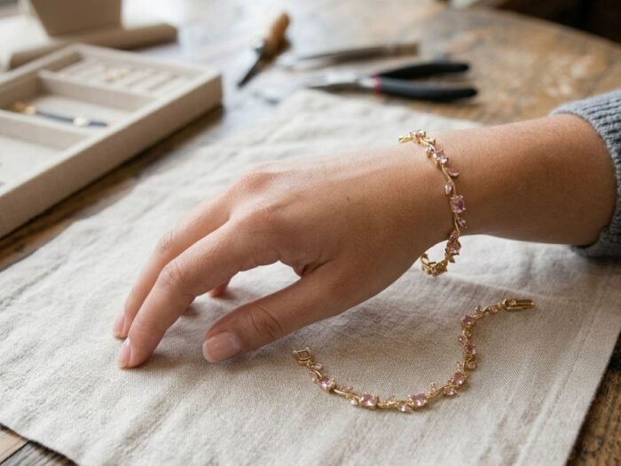 Blush Pink Vine Gold Bracelet