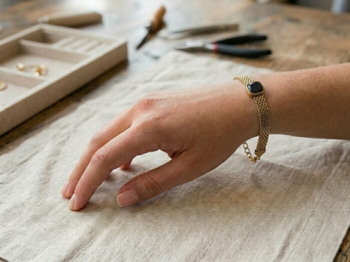 Black Square Stone Mesh Gold Bracelet