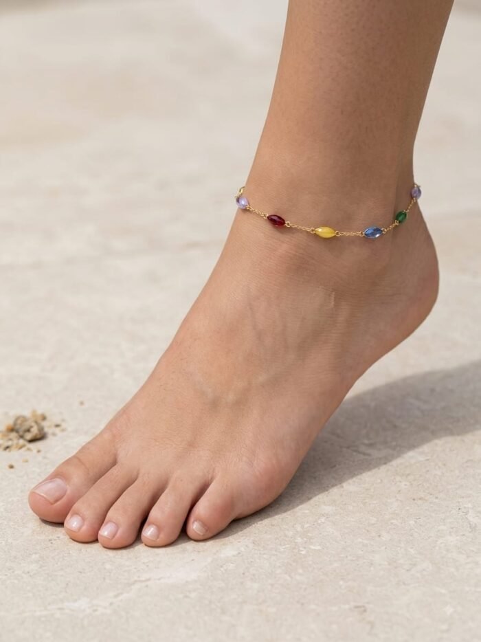 Multicolor Gemstone Gold Chain Anklet